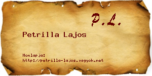 Petrilla Lajos névjegykártya